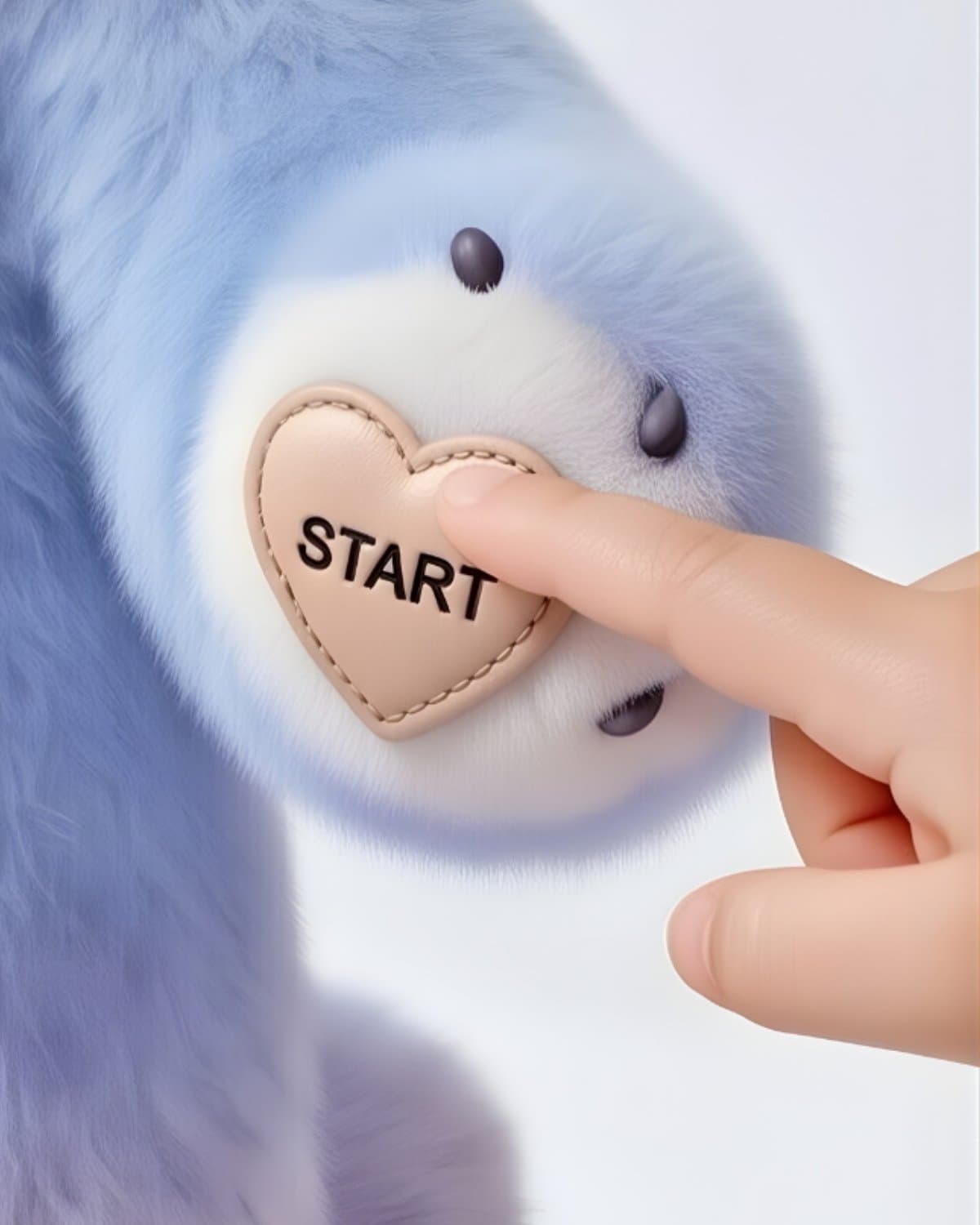 Child pressing Aulino's paw button to start a calm-down conversation — voice-guided, screen-free